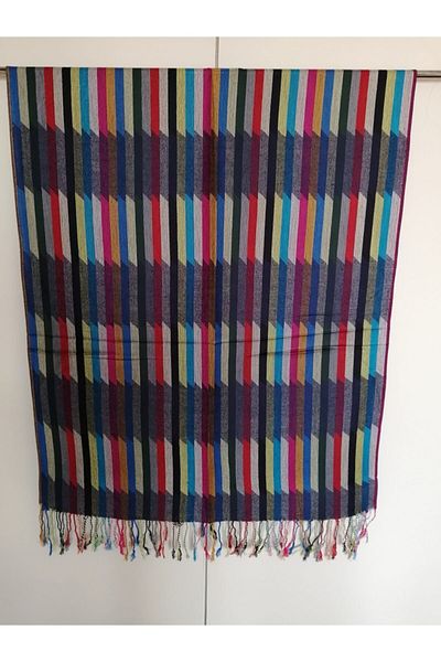 Butik Tülin Unisex Authentic Acrylic Multicolor Striped Tassel Shawl