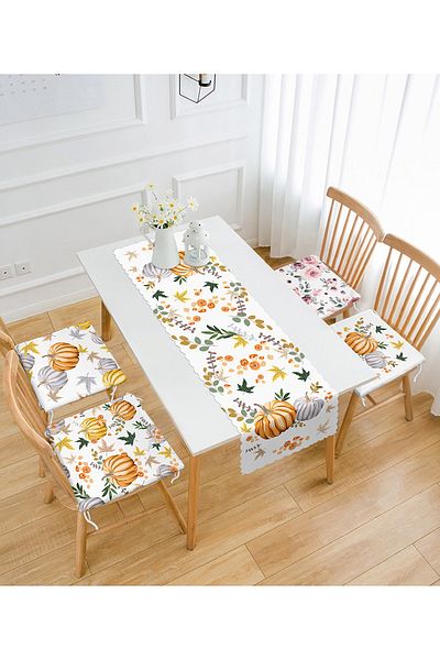 Realhomes Special Design Pumpkin Patterned 4 Zippered Chair Cushion Ce Runner Set