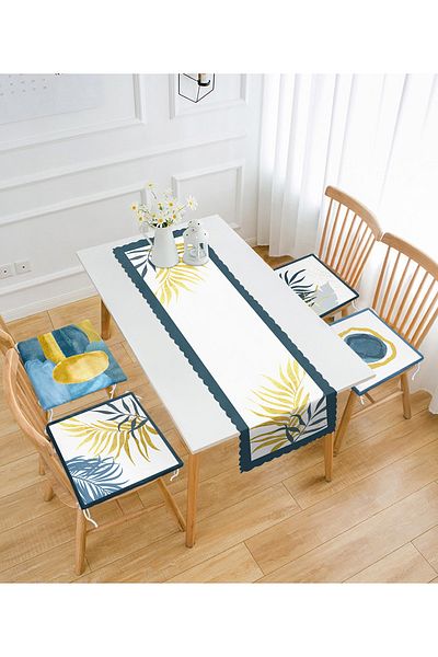Realhomes Set de 4 perne pentru scaune cu fermoar și 1 pasaj cu design colorat cu frunze exotice