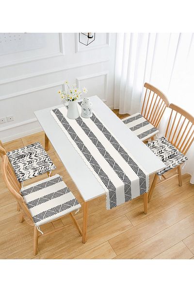 Realhomes Scandinavian Pattern Designed 4 Zippered Chair Cushion 1 Runner Set
