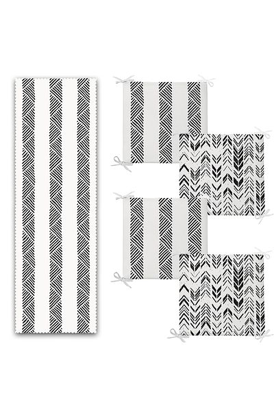 Realhomes Scandinavian Pattern Designed 4 Zippered Chair Cushion 1 Runner Set