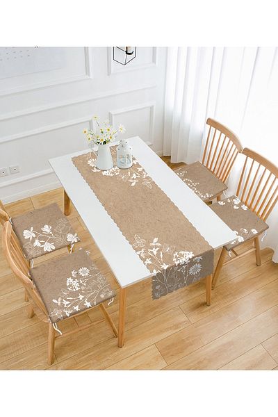 Realhomes Set de 4 perne pentru scaune cu fermoar și 1 pasaj cu design floral pentru podea maro