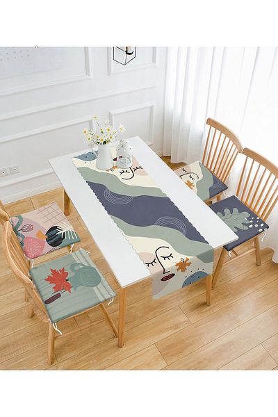 Realhomes Bohemian Designed Digital Printed 4 Zippered Chair Cushion 1 Runner Set
