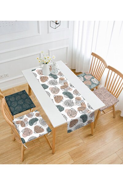 Realhomes مجموعة من 4 وسائد كرسي بسحاب و1 عداء برسم أوراق استوائية ملونة مجردة