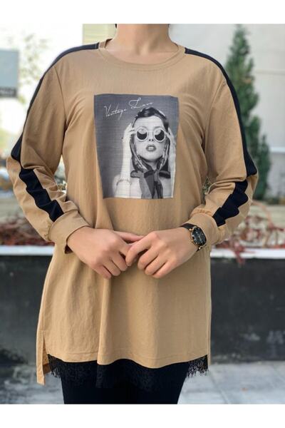 FUAT GÜRSEN Women's Printed Blouse with Laced Hem