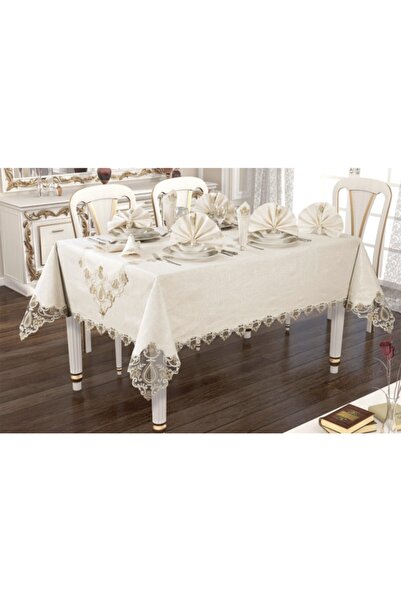 AKSARÇEYİZ Gardenya Damla 12 Kişilik 26 Parça Yemek Masa Örtüsü Takımı