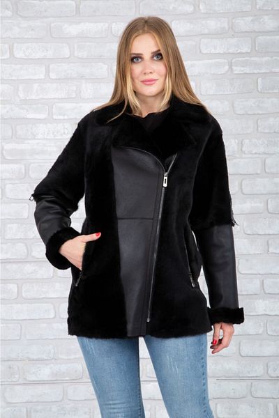 By Marki Marki Black Genuine Leather Coat, Fur Details Outside and Inside, Women's Fur Coat Long -105922
