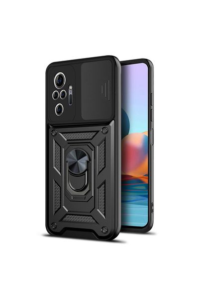 Fibaks حافظة هاتف Redmi Note 10 Pro مزودة بحلقة منزلقة لحماية الكاميرا ودبابة عسكرية