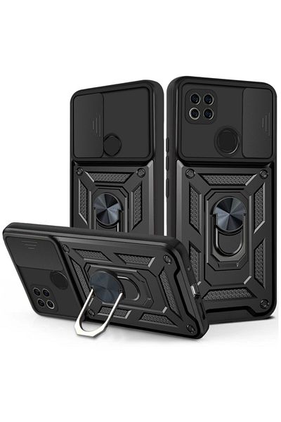 Fibaks حافظة متوافقة مع هاتف Xiaomi Redmi 9c مع حماية للكاميرا ودرع دبابة عسكرية مع حلقة منزلقة
