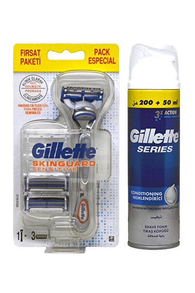 Gillette Skinguard Sensitive Tıraş Makinesi 3 Yedekli + Series Nemlendirici Tıraşköpüğü250ml