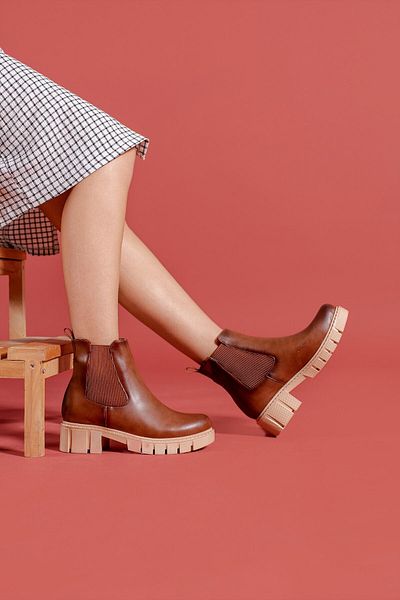 Riccon Tan Skin Γυναικείες μπότες Chealsea 0012203