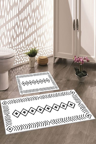 Thalia Home قاعدة غير قابلة للانزلاق قابلة للغسل قطعتين 60 × 100 - 50 × 60 سجادة حمام طقم مقعد المرحاض