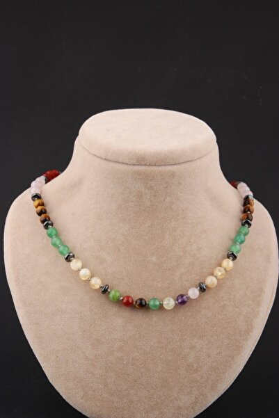 OSMANLI DEĞERLİ TAŞ Sertifikalı Çakra Kolye- Yeşim-ametist-pembe Kuvars-aventurin-sitrin-kaplan Gözü-akik