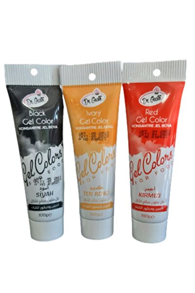 Dr. Gusto Dr Gusto 3 Lü Set Siyah / Ten Rengi / Kırmızı Tüp Jel Gıda Boya 100gr