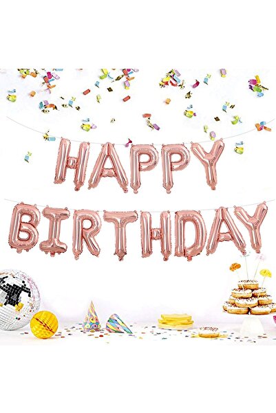Parti dolabı Happy Birthday Rose Gold Pembe Doğum Günü Balonu Harf Folyo Balon Set