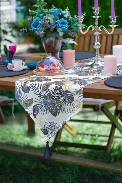 Realhomes Beyaz Zeminde Gold Detaylı Yaprak Desenli Dijital Baskılı Özel Tasa...