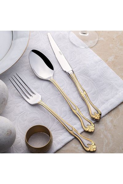 Nehir Lalezar Gold Satin 72 Pieces Boxed Fork Spoon Knife Set 72 Pieces