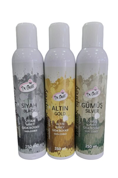 Dr. Gusto Dr Gusto 3 Lü Set Siyah/altın/ Gümüş Yenilebilir Sprey Boya 250ml