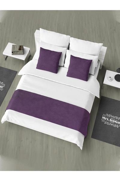Mrs.Gugar Purple Colored Double Bed Runner - 43x43 cm Throw Pillow Cover