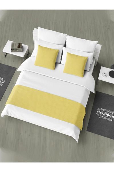 Mrs.Gugar Mustard Single Bed Runner and Throw Pillow Set