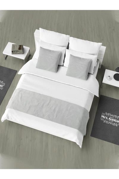 Mrs.Gugar 43x43 cm Gray Double Bed Runner - Throw Pillow Cover