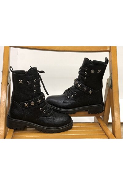 KAFKASLAR Yeni Trend Parlak Ipli Cırtlı Siyah Kadın Postal Bot