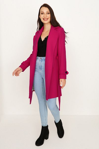 Select Moda Women's Pink Belted Stamp Coat