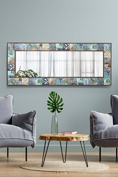 bluecape Liverpool Doğal Ağaç 62x152 Cm Antik Limra Taş Çerçeveli Dekoratif ayna