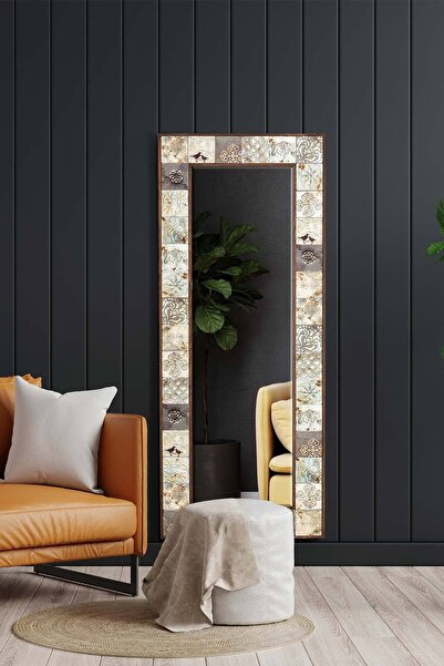 bluecape Doğal Ağaç 62x152 Cm Antik Limra Taş Çerçeveli Dekoratif ayna