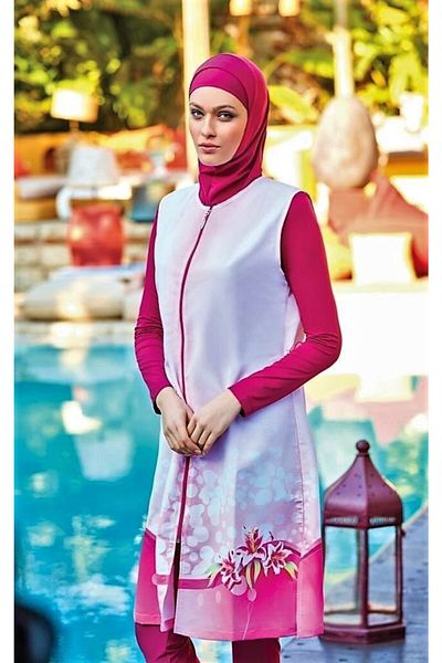 Adasea Hijab μαγιό Plum με γιλέκο