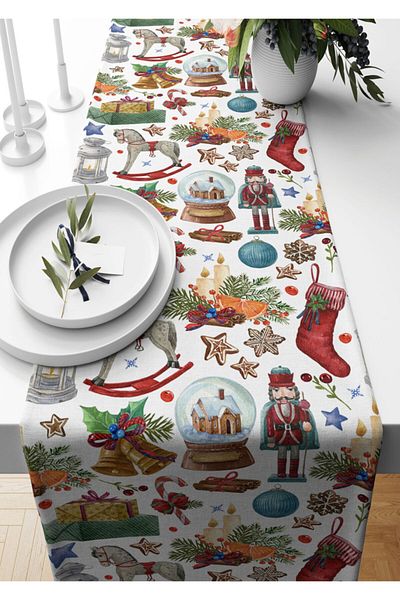 Pilloveland Runner Tin Soldier Patterned Suede Woven 140*40 Cm New Year's Eve Christmas