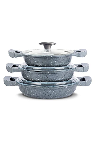 ThermoAD Alüminyum Döküm 3'lü Sahan Seti Gri