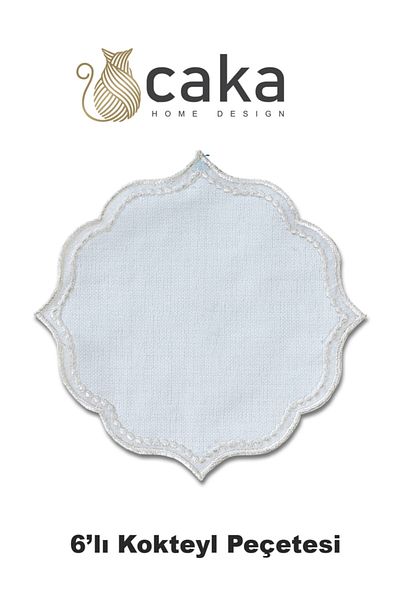 CASANUOVA 6-Piece Cocktail Napkin Embroidered Lisa Linen Effect ( Cream )