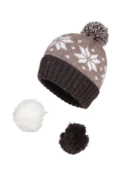 Fonem Unisex Plays Beanie with Three Pompoms Fo 2568 Brown-beige