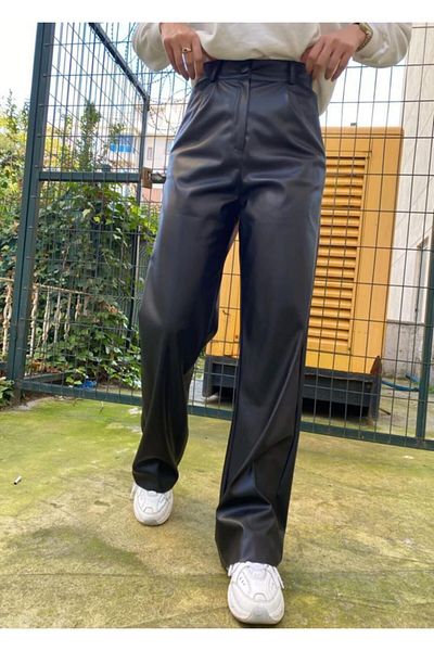 Camp Store Damen-Palazzo-Hose aus schwarzem Leder