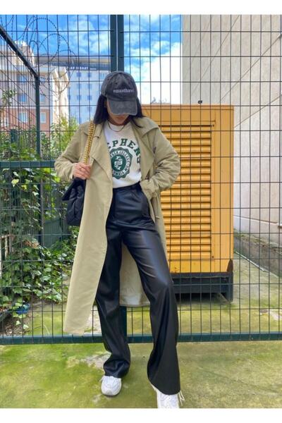 Camp Store Damen-Palazzo-Hose aus schwarzem Leder