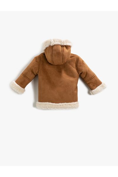 Koton Plush Hooded Coat with Pockets