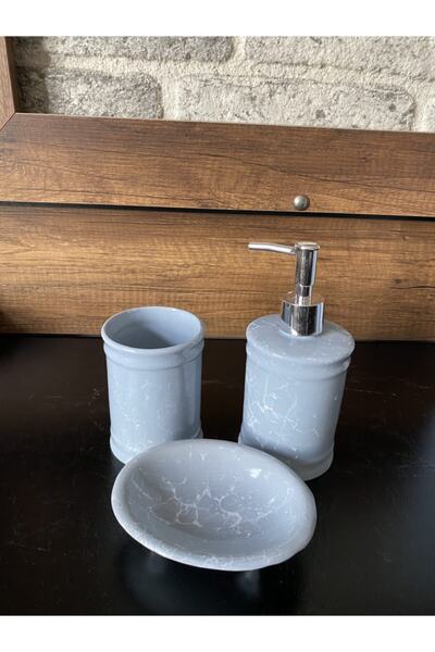 RED SERAMİK Σετ μπάνιου 3 τεμαχίων Violet Collection Μοτίβο από μάρμαρο μπλε του ουρανού