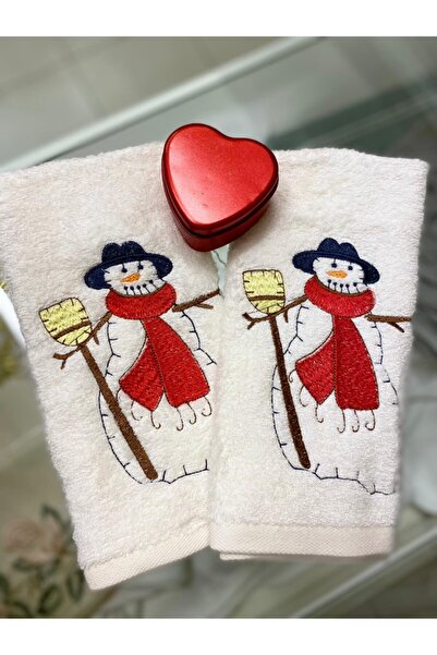 cantasarım ev tekstili Happy Christmas Kardan Adam Nakışlı Banyo El Havlu 35x...