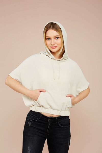 MEECY Women's Beige Hooded Summer Blouse