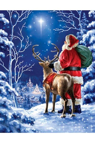 MARCEL SANAT Santa Claus - Deer and Stars Diamond Mosaic Painting 41X53Cm (m 20172075 )