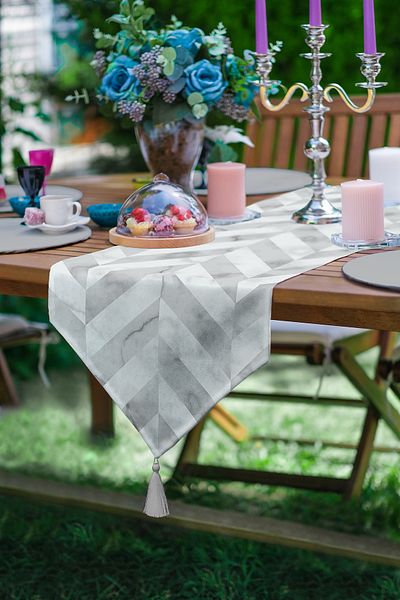 Realhomes Alergăr triunghiular din chenille cu design special modern, cu podea de marmură cu model geometric