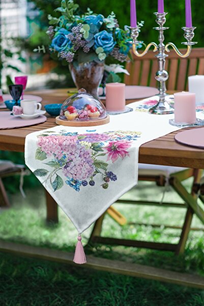 Realhomes Livense Özel Tasarım Dijital Baskılı Modern Püsküllü Şönil Üçgen Runner