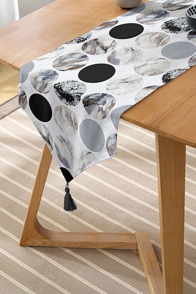 Realhomes Alergăr triunghiular cu model rotund, imprimat digital modern, cu smocuri decorative