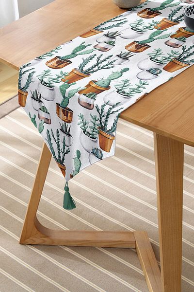 Realhomes Cactus Imprimat Decorativ Imprimat Digital Design Special Cu ciucuri Chenille Triunghi Runner