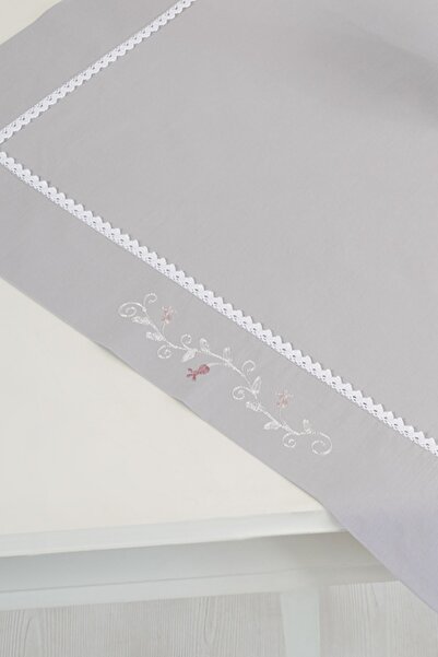 ÖDEL HOME Gray - White Buldan Fabric Elegant Embroidered 90X90 cm Tablecloth