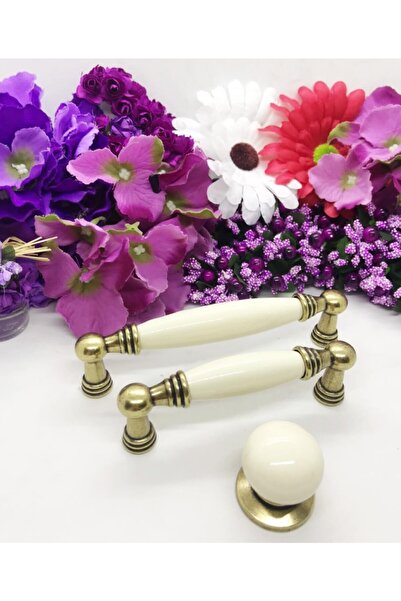 Tomurcuk 128 Mm Antik Sarı-krem Lüks Porselen Kulp Mutfak Vestiyer Dolap Çekmece Kulbu