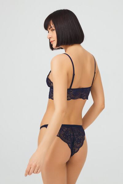 Cottonhill Γυναικείο Σετ σουτιέν Navy Blue Lace διάφανο μη ασύρματο