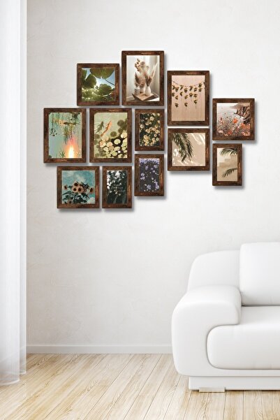 NT Handmade 12 Parça Ahşap Tablo Seti - Renkli Çiçekler Salon Oturma Yatak Odası Için Mdf Duvar Dekoru 75x65 Cm