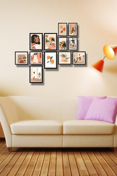 NT Handmade 12 Parça Ahşap Tablo Seti - Kadın Figürlü Bohem Salon Otuma Yatak...